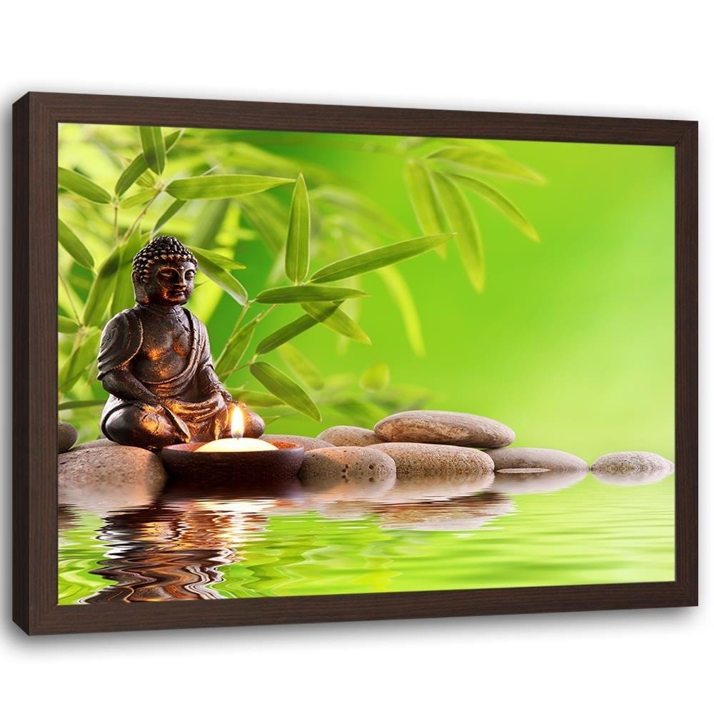 Glezna brūnā rāmī - Budda On The Green Background Home Trends DECO