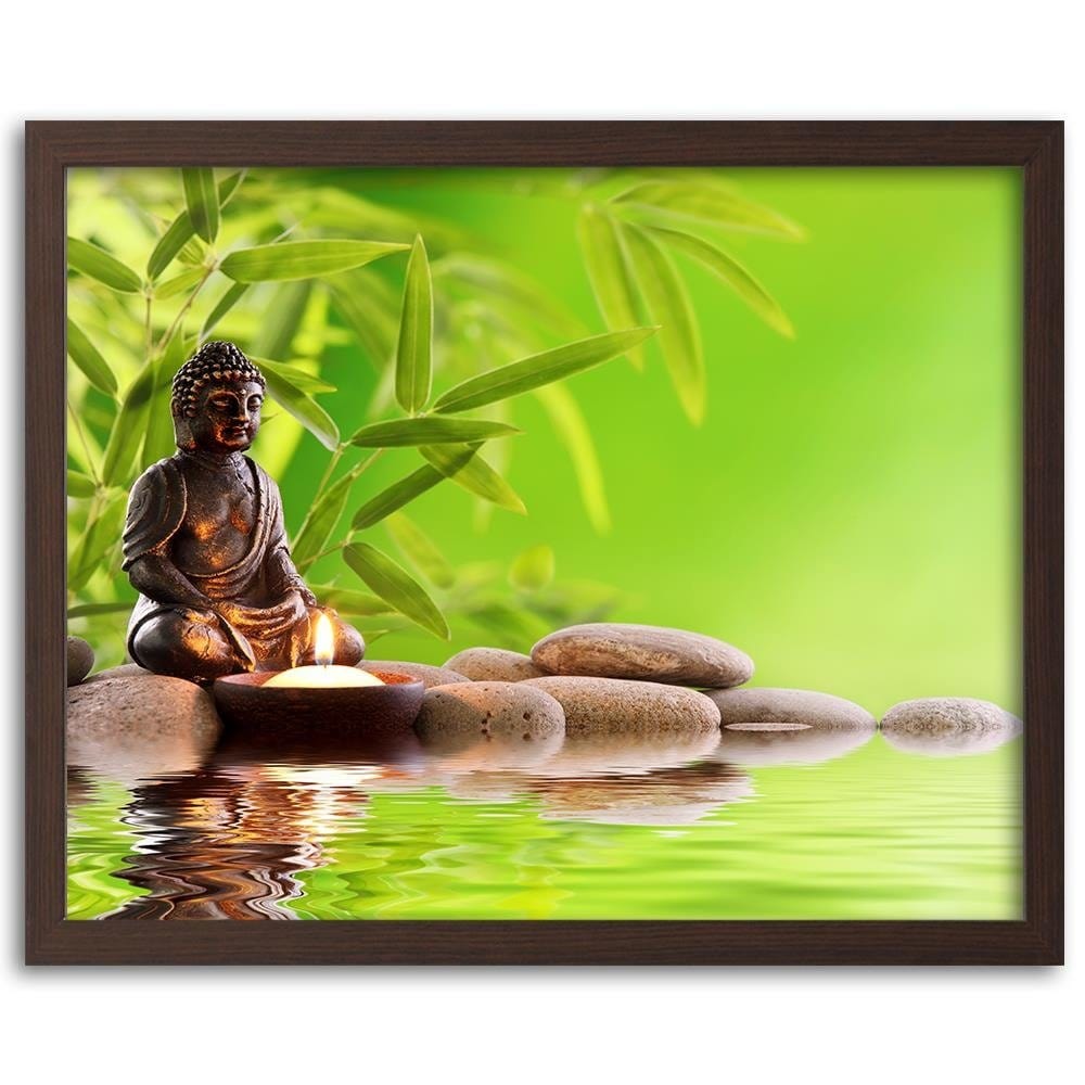Glezna brūnā rāmī - Budda On The Green Background Home Trends DECO