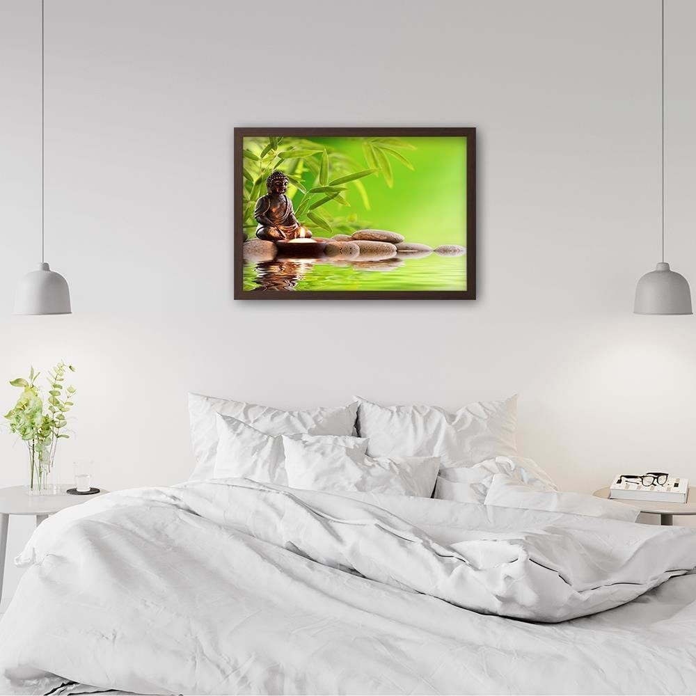 Glezna brūnā rāmī - Budda On The Green Background Home Trends DECO