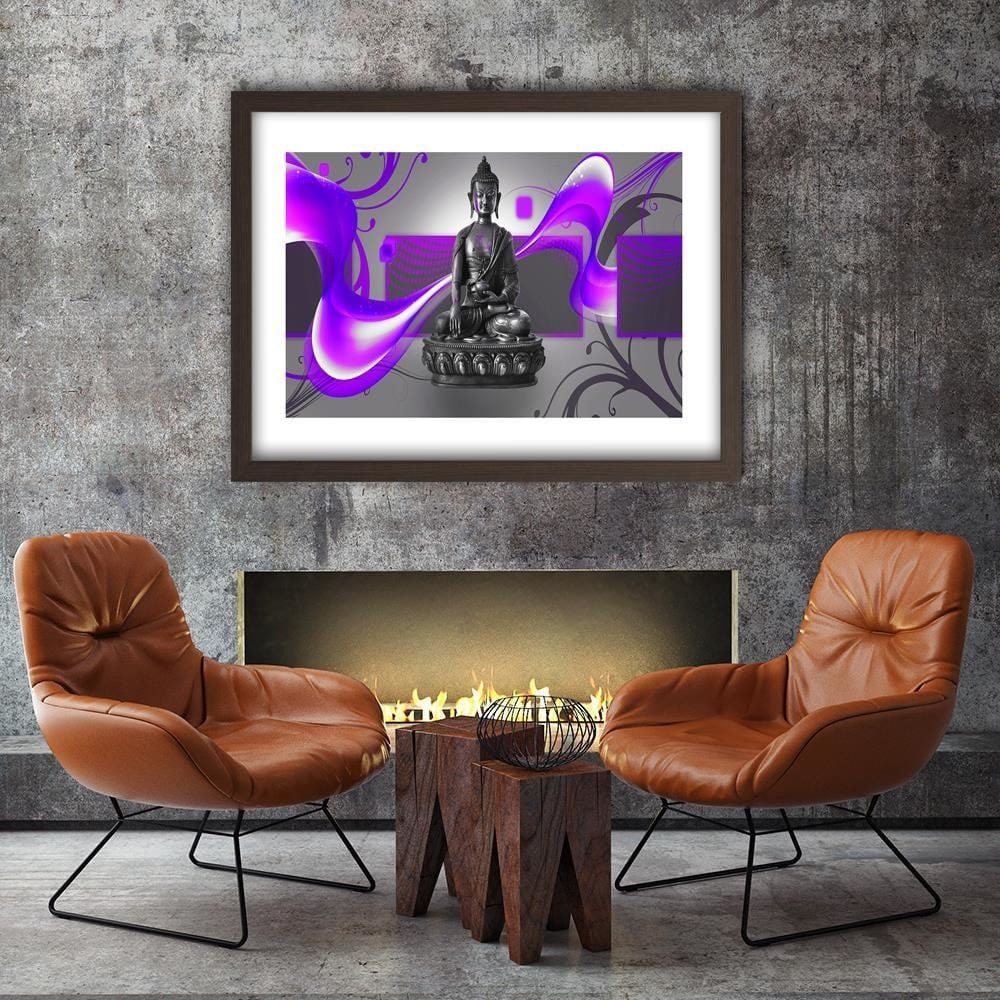 Glezna brūnā rāmī - Buddha Abstraction Purple Home Trends DECO