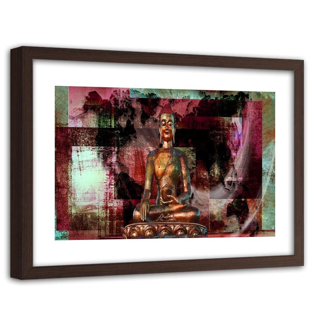 Glezna brūnā rāmī - Buddha And Abstract Background Home Trends DECO