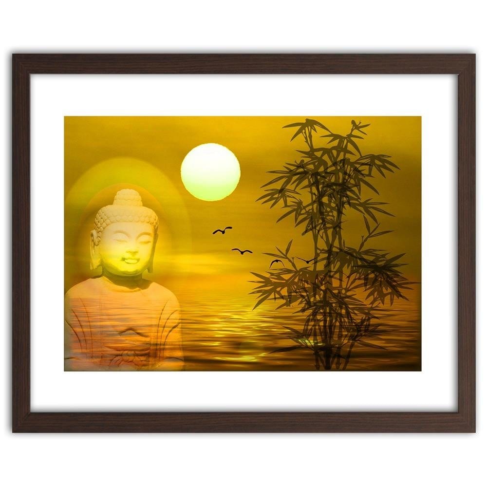 Glezna brūnā rāmī - Buddha By The Sea At Sunset Home Trends DECO