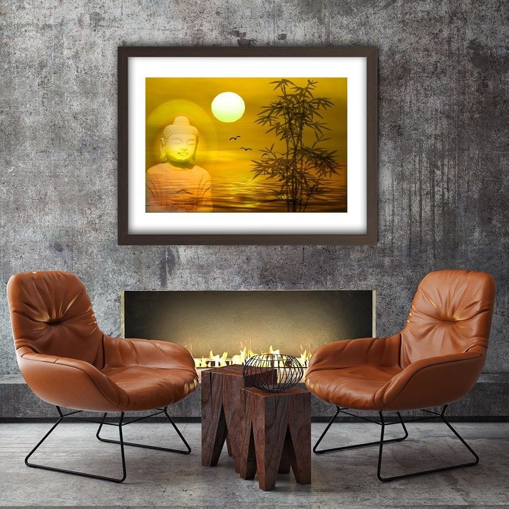 Glezna brūnā rāmī - Buddha By The Sea At Sunset Home Trends DECO