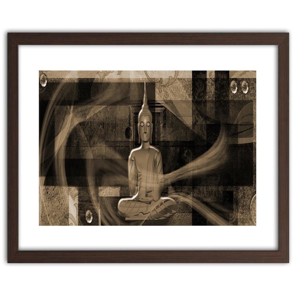 Glezna brūnā rāmī - Buddha Figure Geometric Background Home Trends DECO
