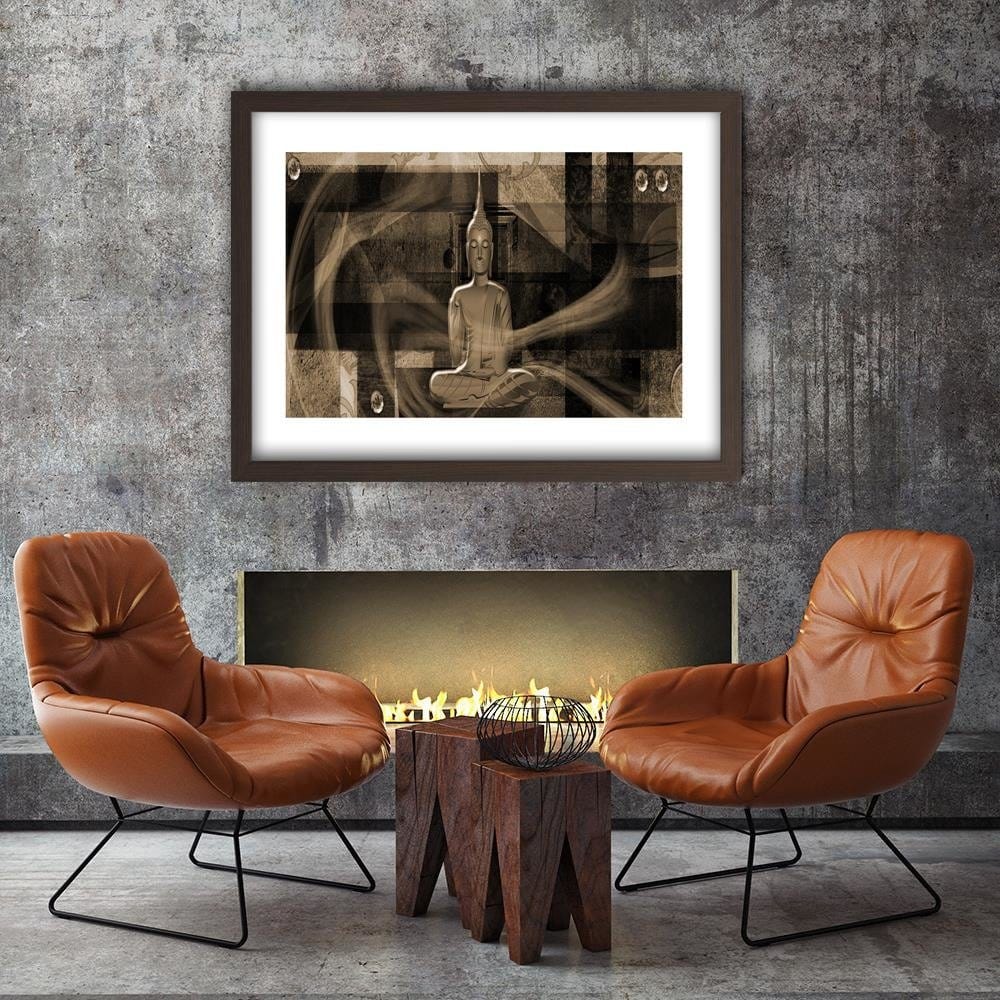 Glezna brūnā rāmī - Buddha Figure Geometric Background Home Trends DECO