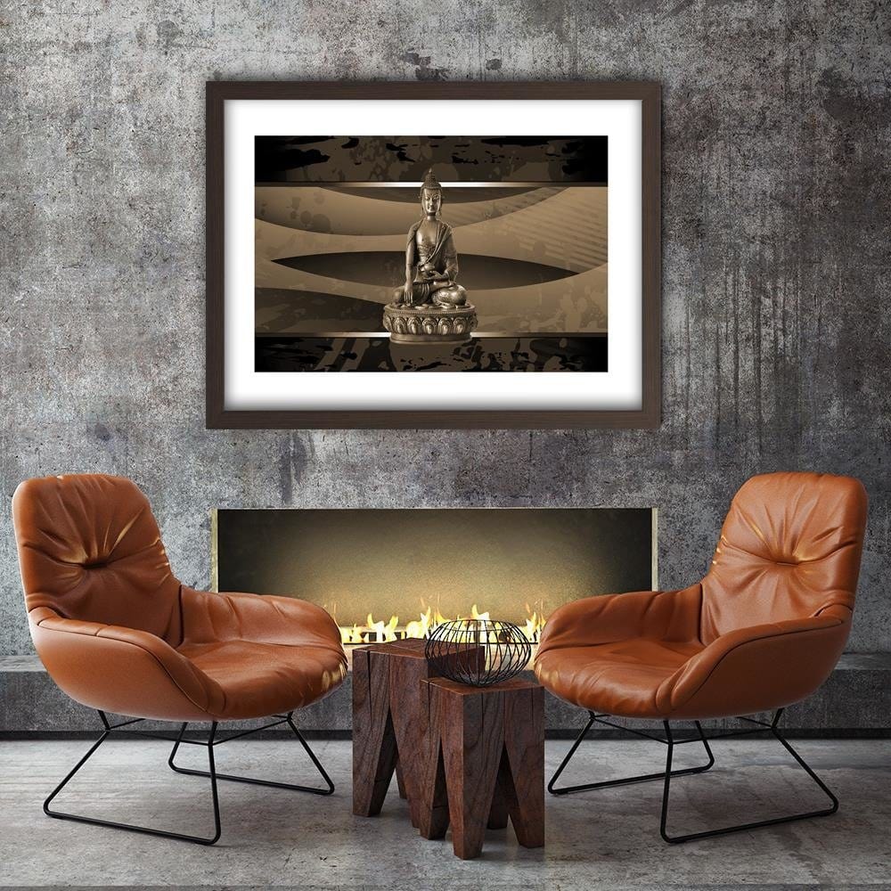 Glezna brūnā rāmī - Buddha On An Abstract Background Home Trends DECO
