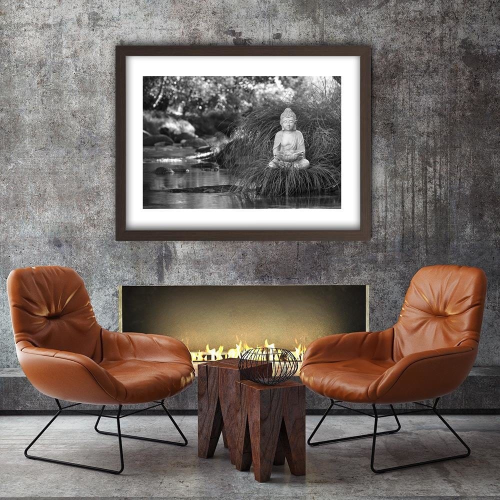 Glezna brūnā rāmī - Buddha Over The Stream Home Trends DECO