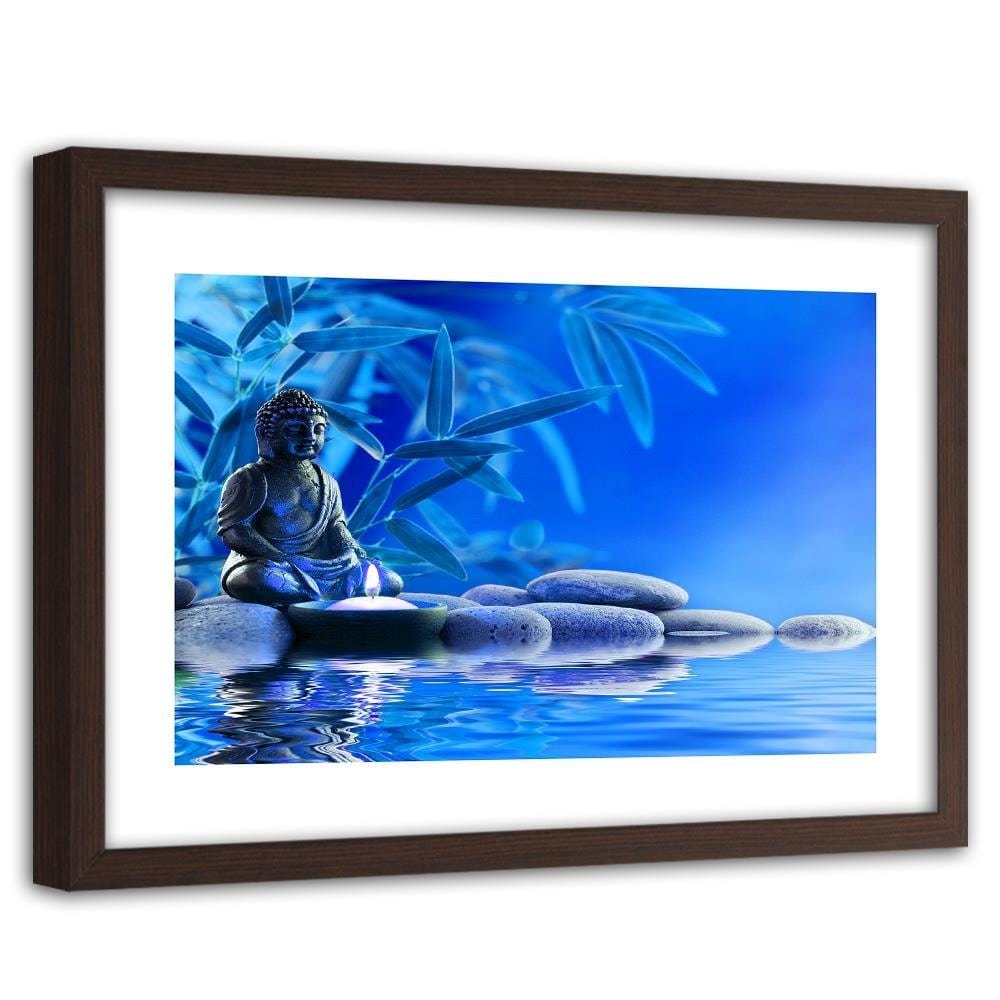 Glezna brūnā rāmī - Buddha Over The Water On The Rocks Home Trends DECO