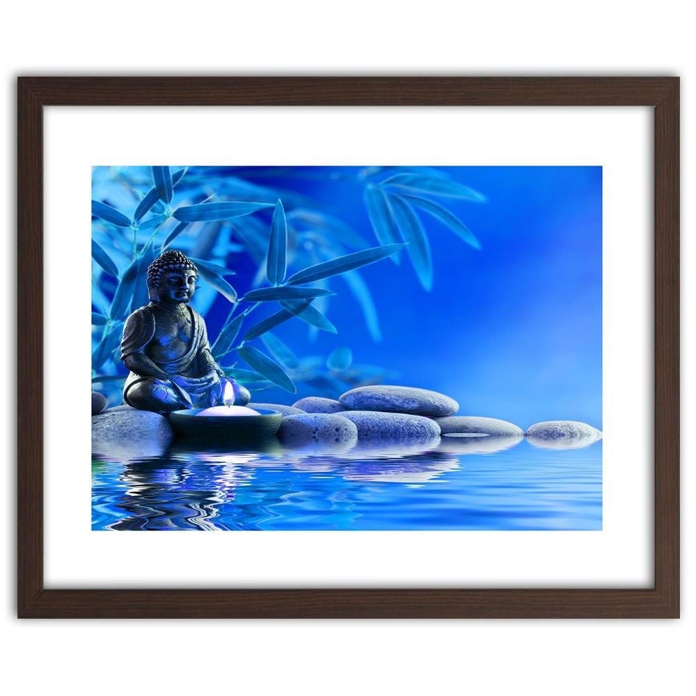 Glezna brūnā rāmī - Buddha Over The Water On The Rocks Home Trends DECO