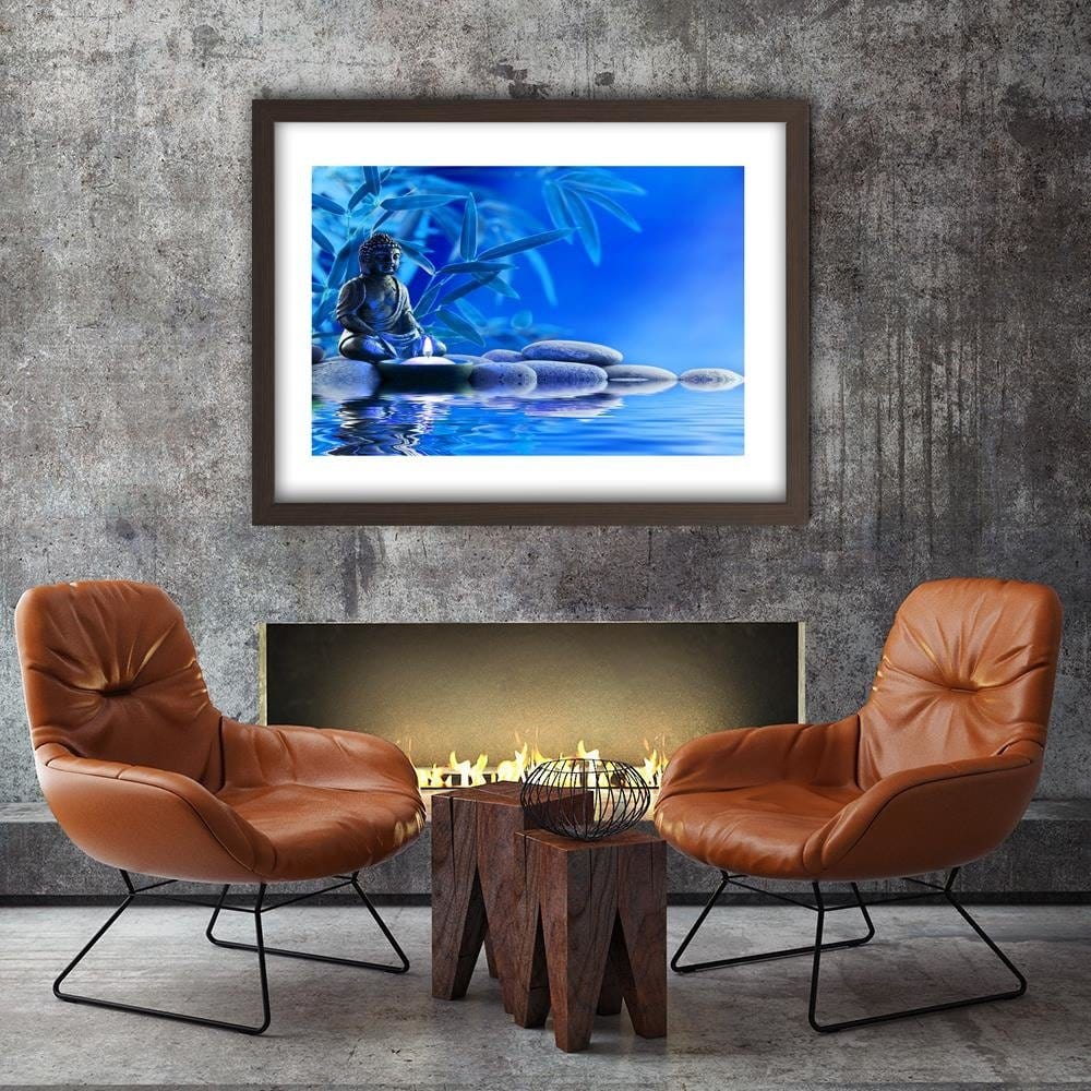 Glezna brūnā rāmī - Buddha Over The Water On The Rocks Home Trends DECO