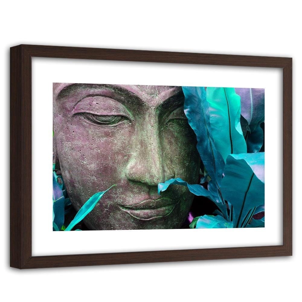 Glezna brūnā rāmī - Buddha's Face With Leaf Home Trends DECO