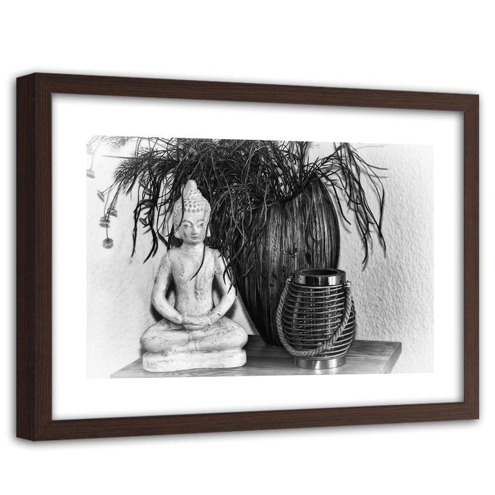 Glezna brūnā rāmī - Buddha Vase With Black And White Home Trends DECO