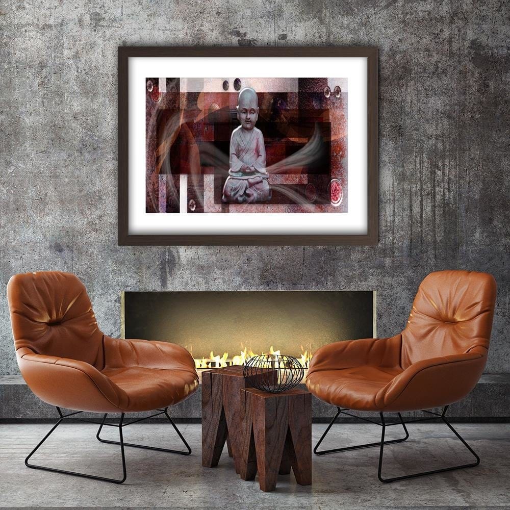 Glezna brūnā rāmī - Buddha With Geometric Figures Home Trends DECO
