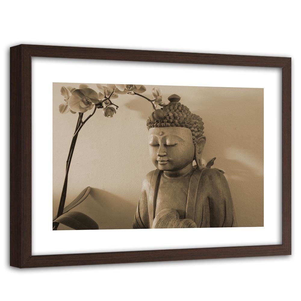 Glezna brūnā rāmī - Buddha With Orchid Home Trends DECO