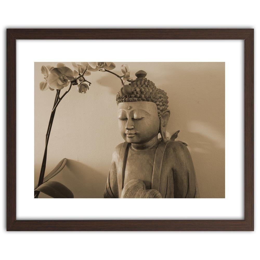Glezna brūnā rāmī - Buddha With Orchid Home Trends DECO