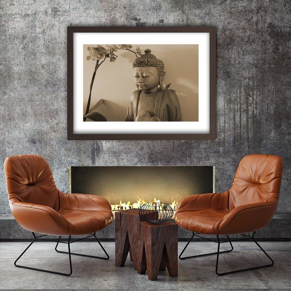 Glezna brūnā rāmī - Buddha With Orchid Home Trends DECO