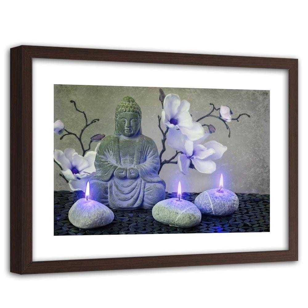 Glezna brūnā rāmī - Buddha With Orchids And Candles Home Trends DECO