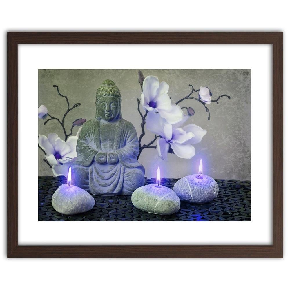 Glezna brūnā rāmī - Buddha With Orchids And Candles Home Trends DECO