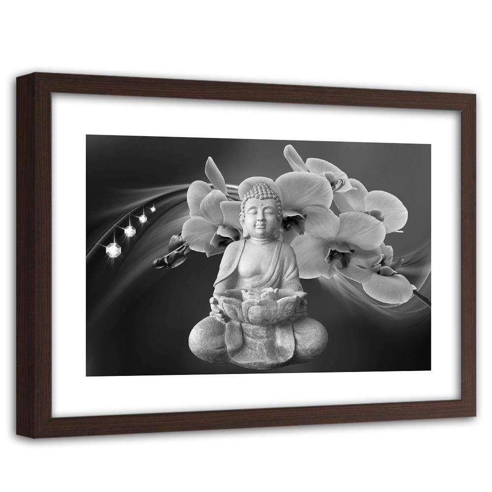 Glezna brūnā rāmī - Buddha With Orchids Home Trends DECO