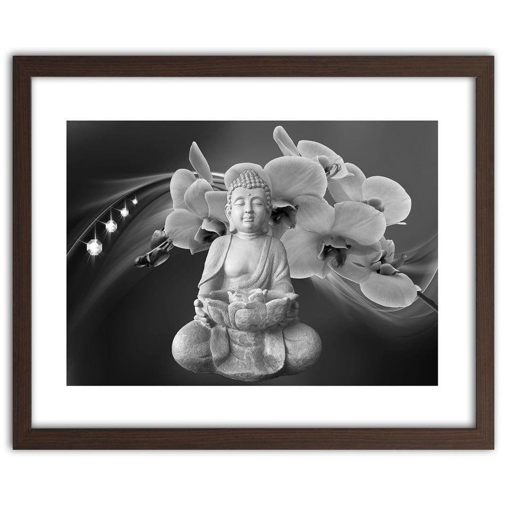 Glezna brūnā rāmī - Buddha With Orchids Home Trends DECO
