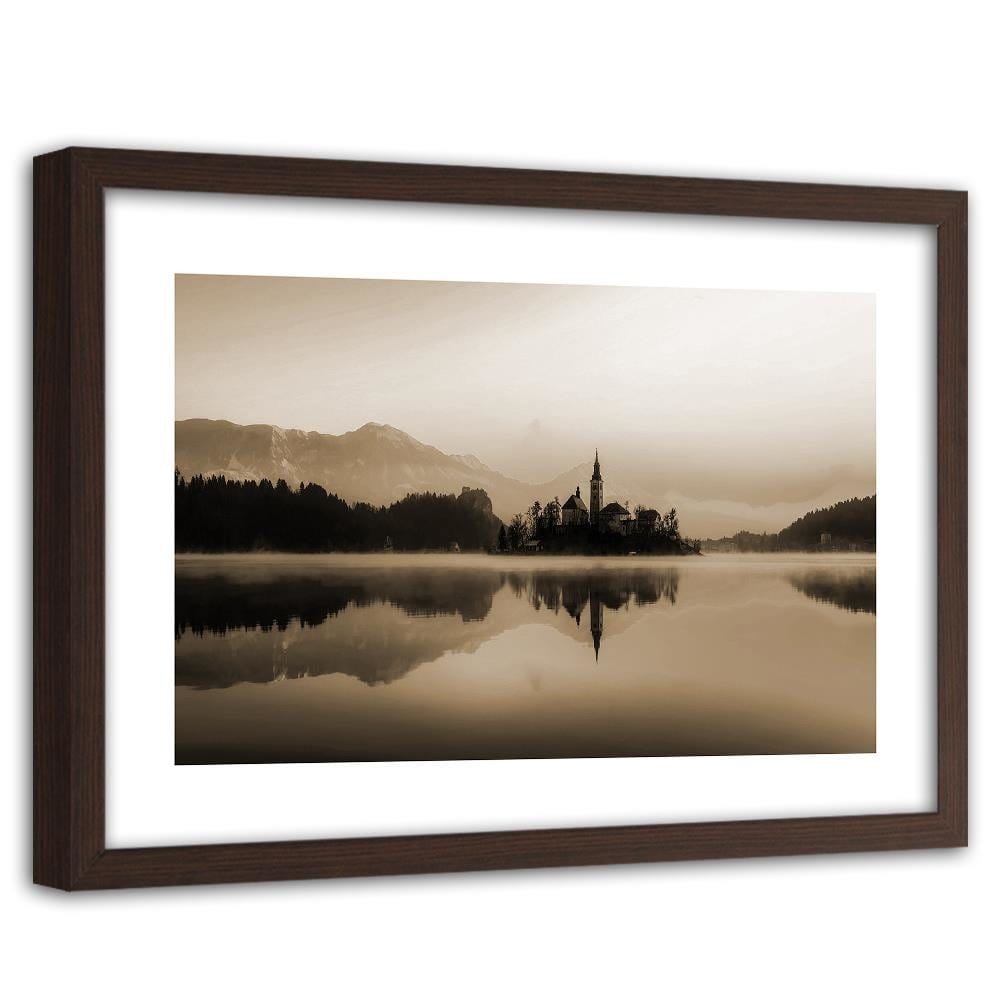 Glezna brūnā rāmī - Castle On Mountain Lake 1 Home Trends DECO