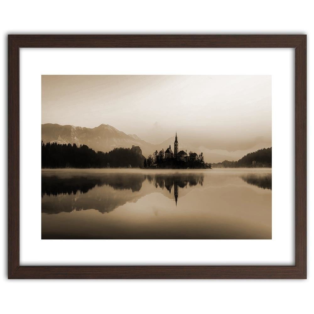 Glezna brūnā rāmī - Castle On Mountain Lake 1 Home Trends DECO