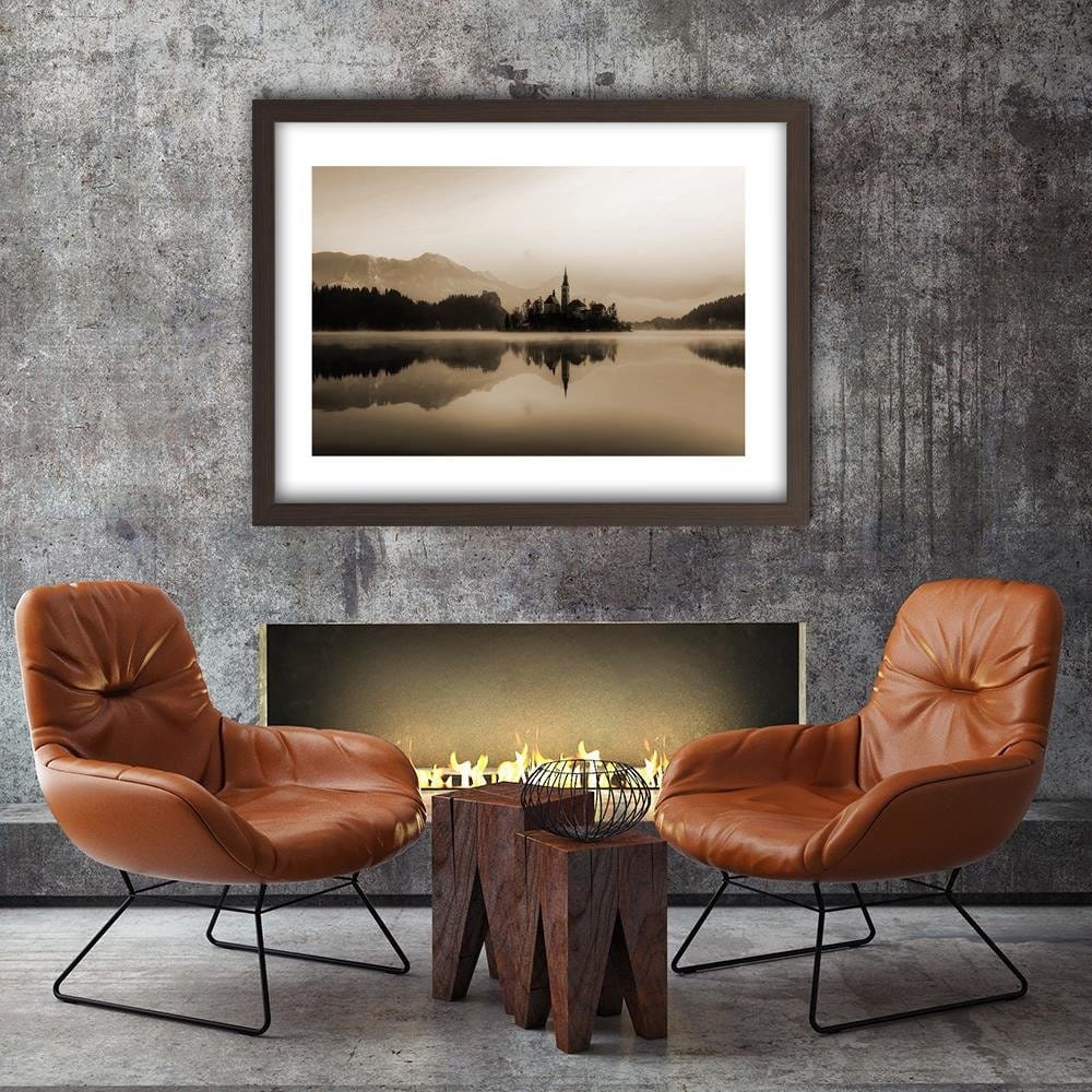 Glezna brūnā rāmī - Castle On Mountain Lake 1 Home Trends DECO