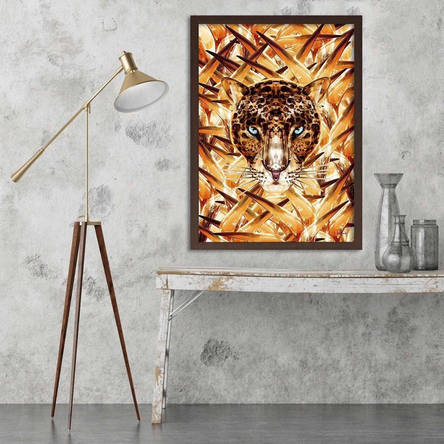 Glezna brūnā rāmī - Cheetah Image Animal Print Orange Home Trends DECO