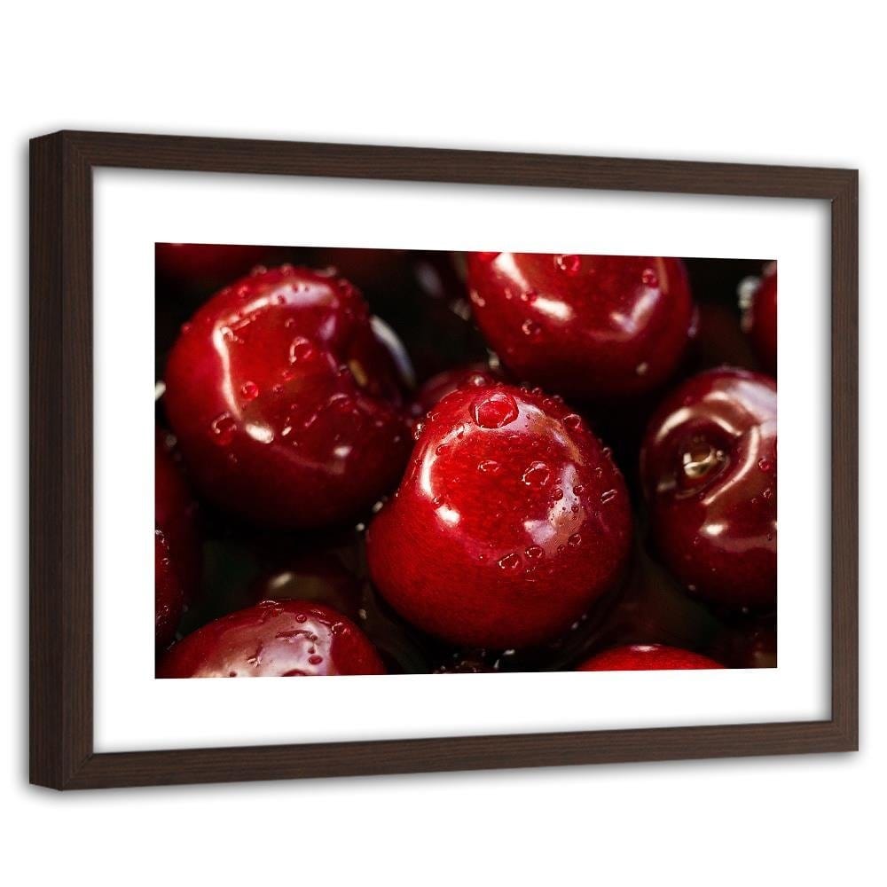 Glezna brūnā rāmī - Cherries In Water Drops Home Trends DECO