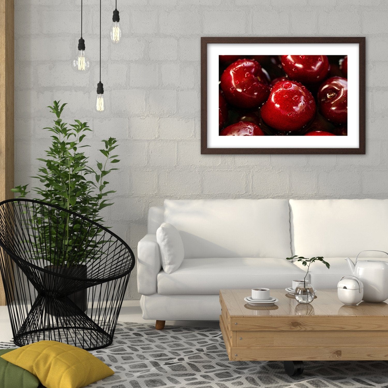 Glezna brūnā rāmī - Cherries In Water Drops Home Trends DECO