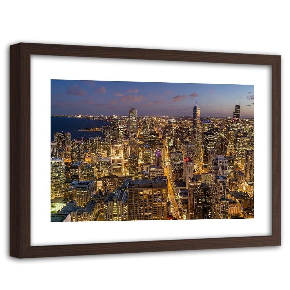 Glezna brūnā rāmī - Chicago At Night Home Trends DECO