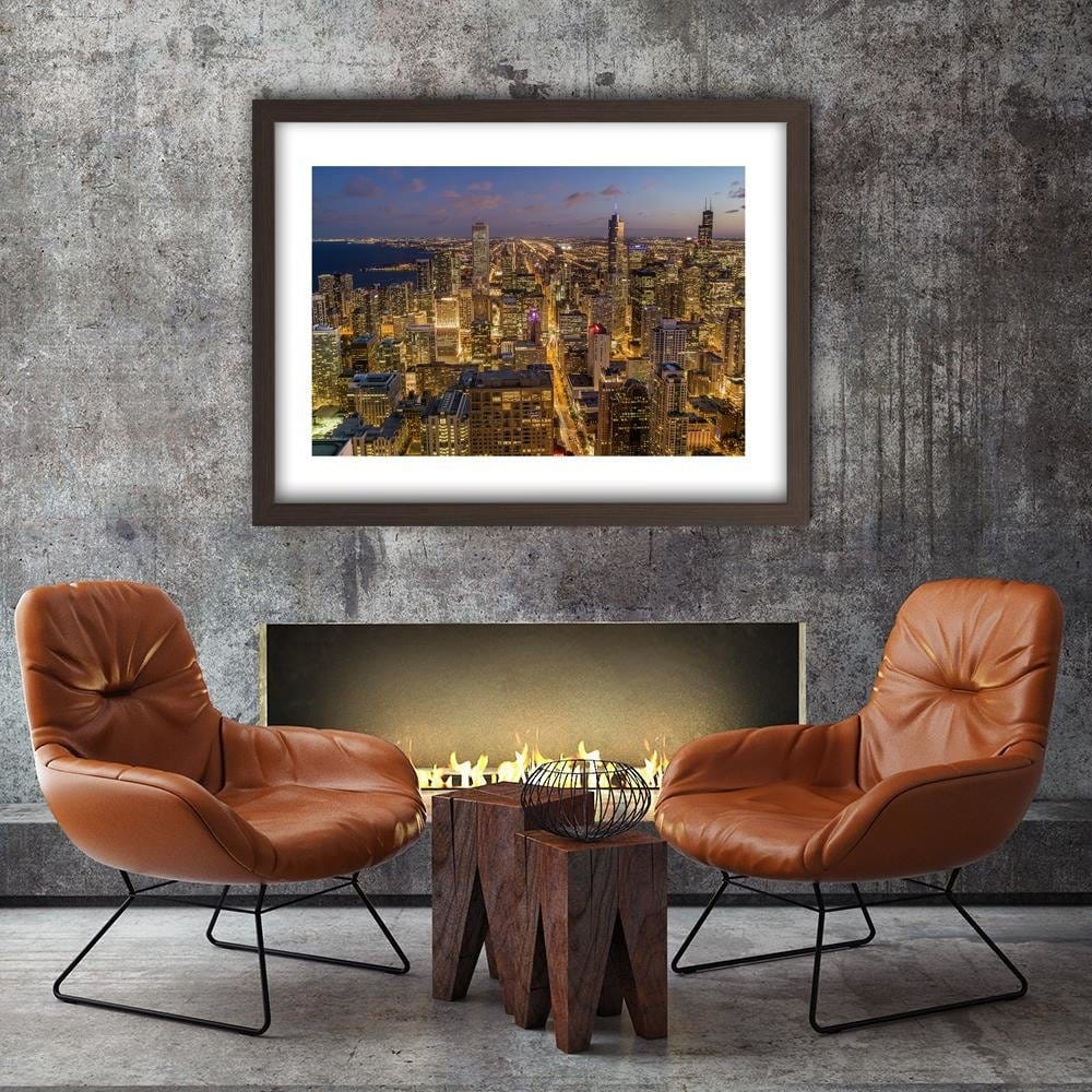Glezna brūnā rāmī - Chicago At Night Home Trends DECO