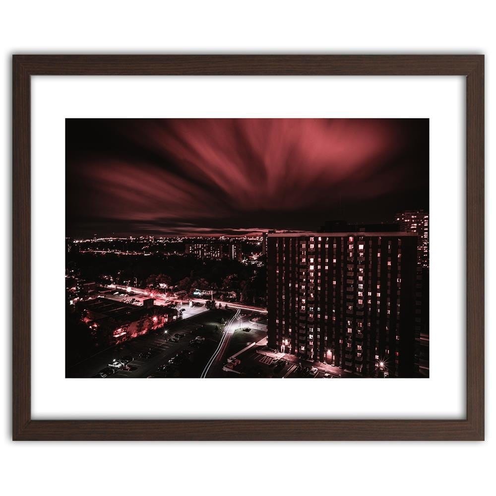 Glezna brūnā rāmī - City In Red Lights Home Trends DECO