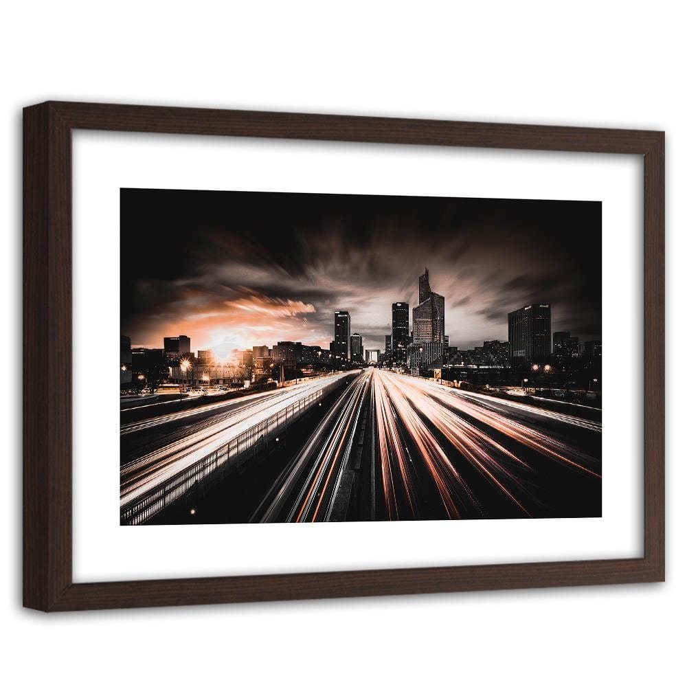 Glezna brūnā rāmī - City Lights Night Home Trends DECO