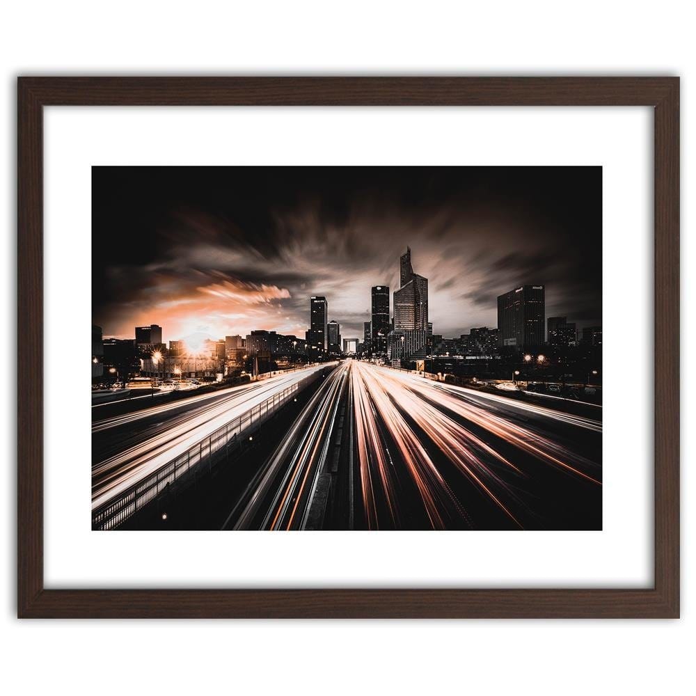 Glezna brūnā rāmī - City Lights Night Home Trends DECO