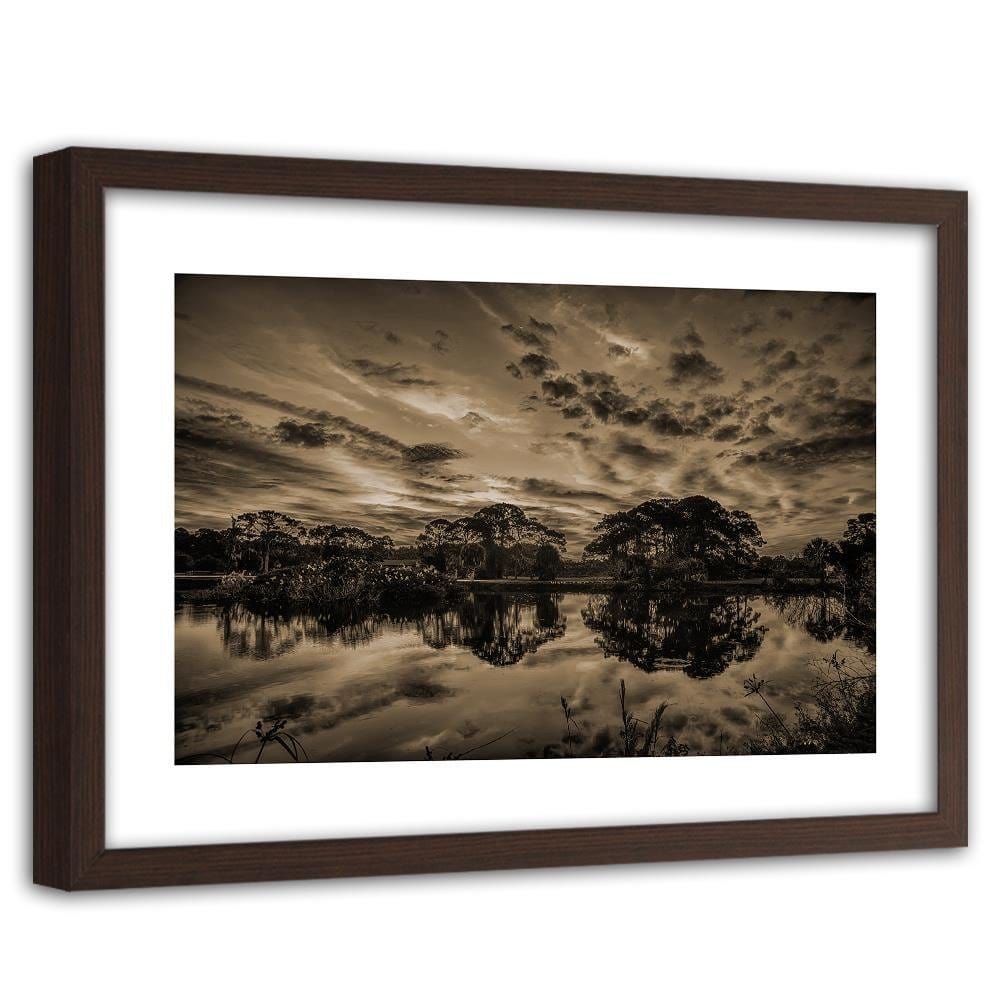 Glezna brūnā rāmī - Clouds Over The Lake 1 Home Trends DECO