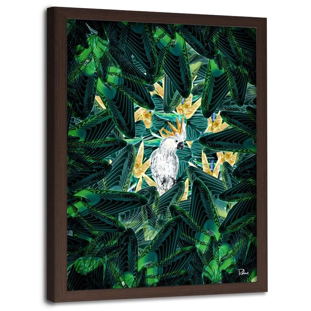 Glezna brūnā rāmī - Cockatoo Image Tropical Green Home Trends DECO