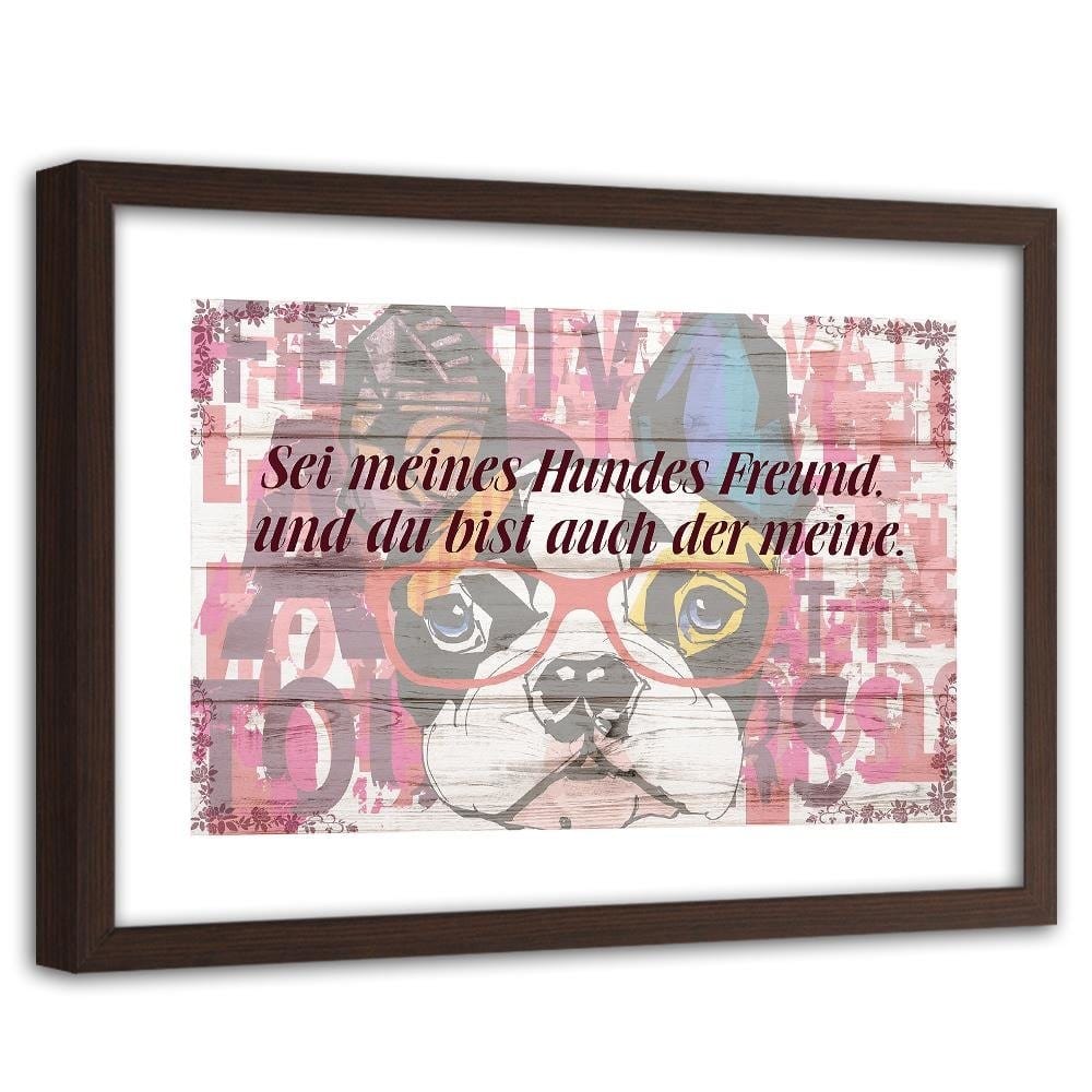 Glezna brūnā rāmī - Colored Dog With Glasses Home Trends DECO