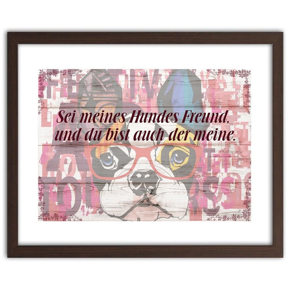 Glezna brūnā rāmī - Colored Dog With Glasses Home Trends DECO