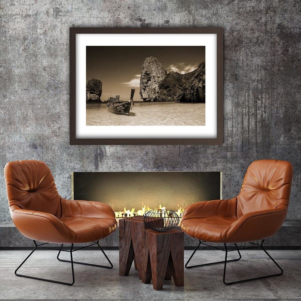 Glezna brūnā rāmī - Colorful Boat On The Sea Shore 1 Home Trends DECO