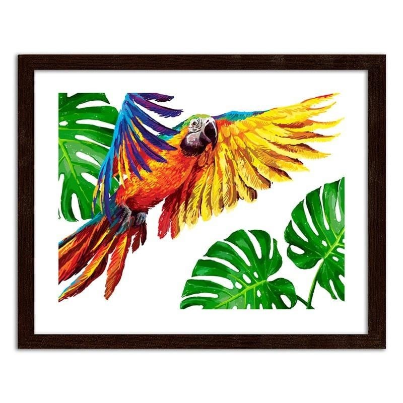 Glezna brūnā rāmī - Colorful parrots Home Trends DECO