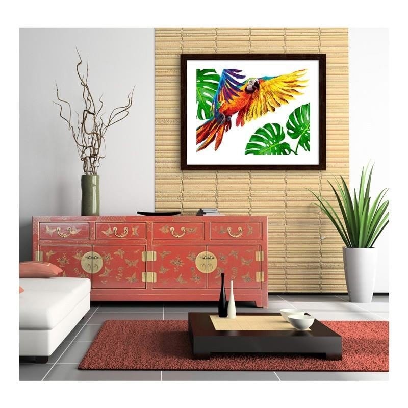 Glezna brūnā rāmī - Colorful parrots Home Trends DECO