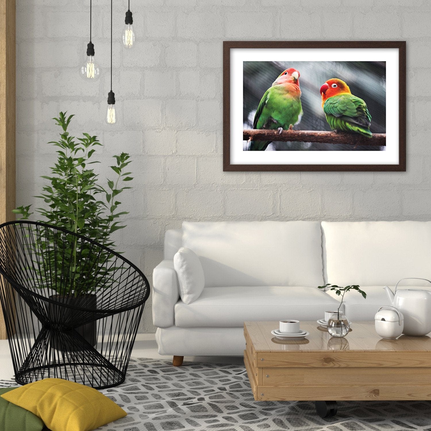 Glezna brūnā rāmī - Colorful Parrots Home Trends DECO