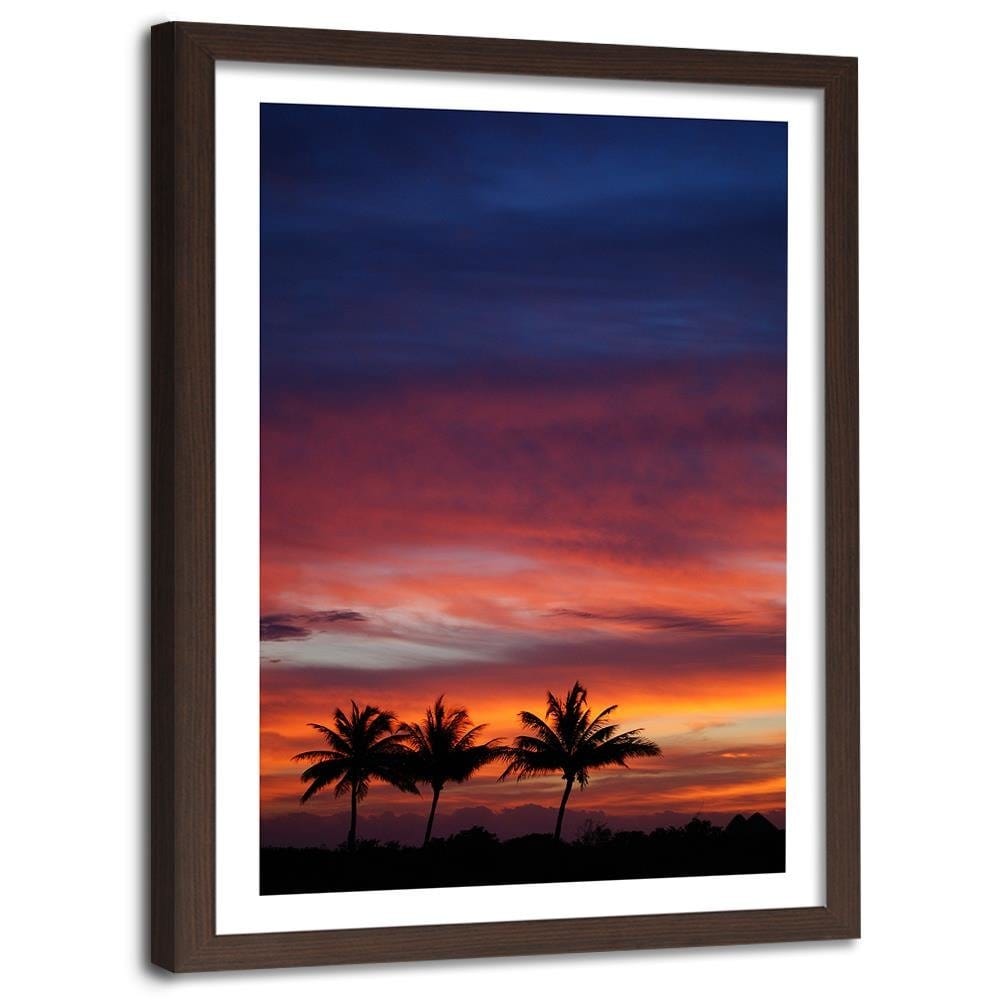 Glezna brūnā rāmī - Colorful Sky And Palm Trees Home Trends DECO