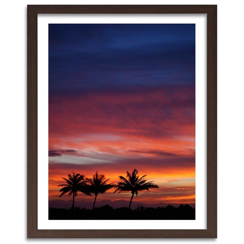 Glezna brūnā rāmī - Colorful Sky And Palm Trees Home Trends DECO