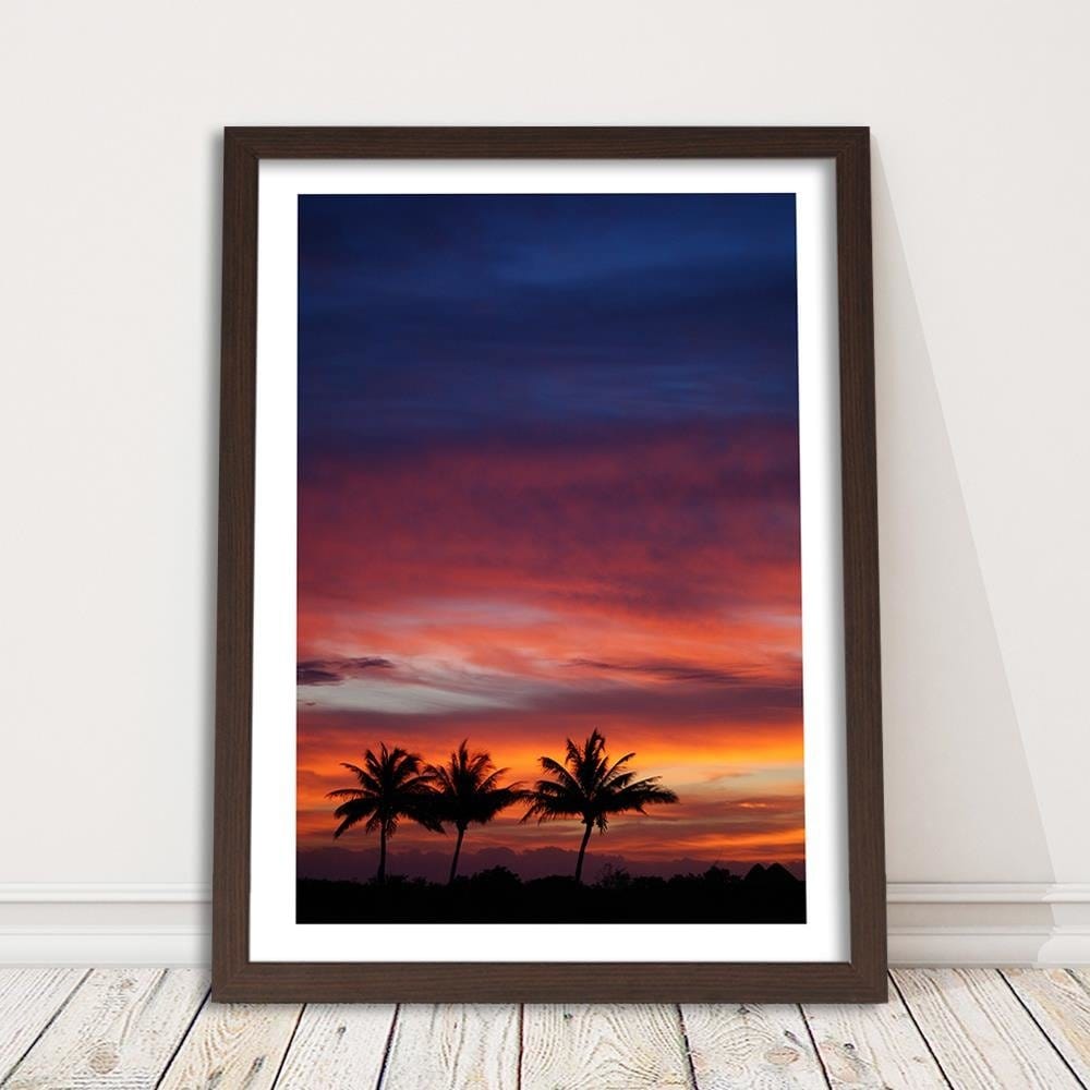 Glezna brūnā rāmī - Colorful Sky And Palm Trees Home Trends DECO