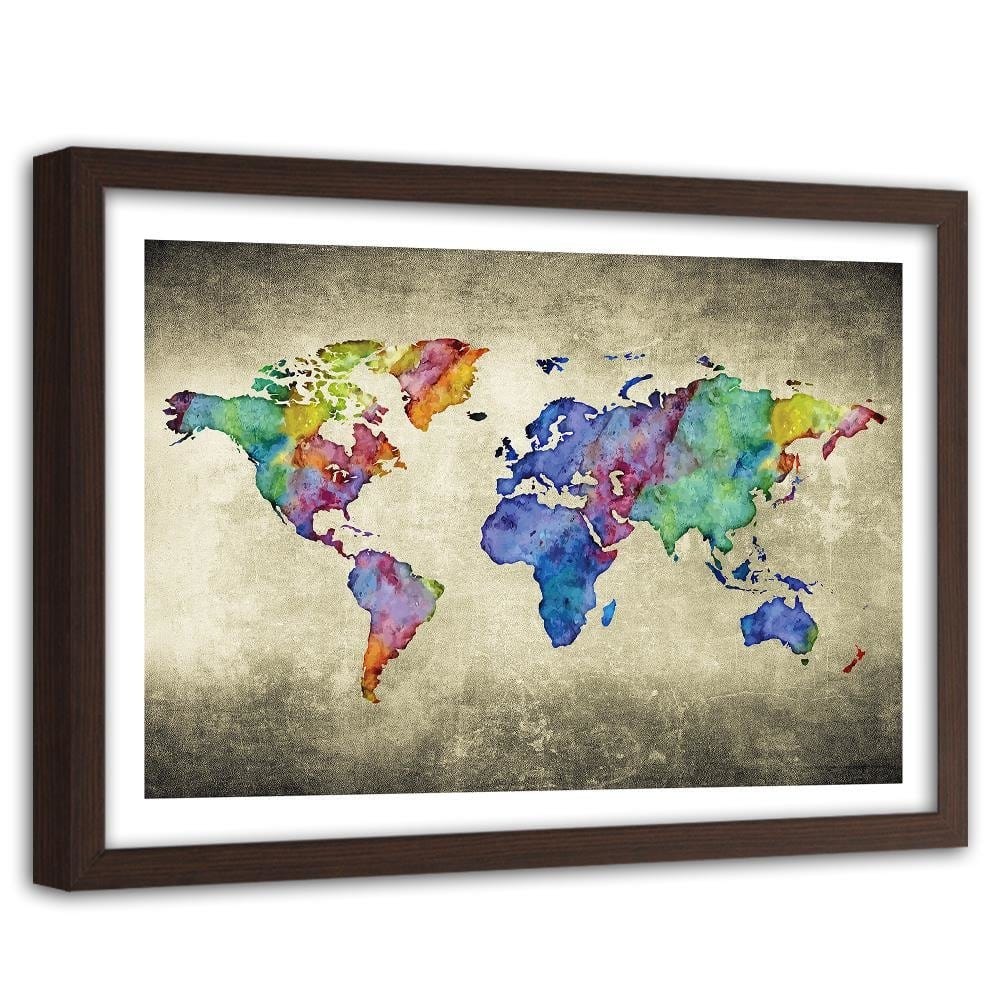 Glezna brūnā rāmī - Colorful Vintage World Map Home Trends DECO