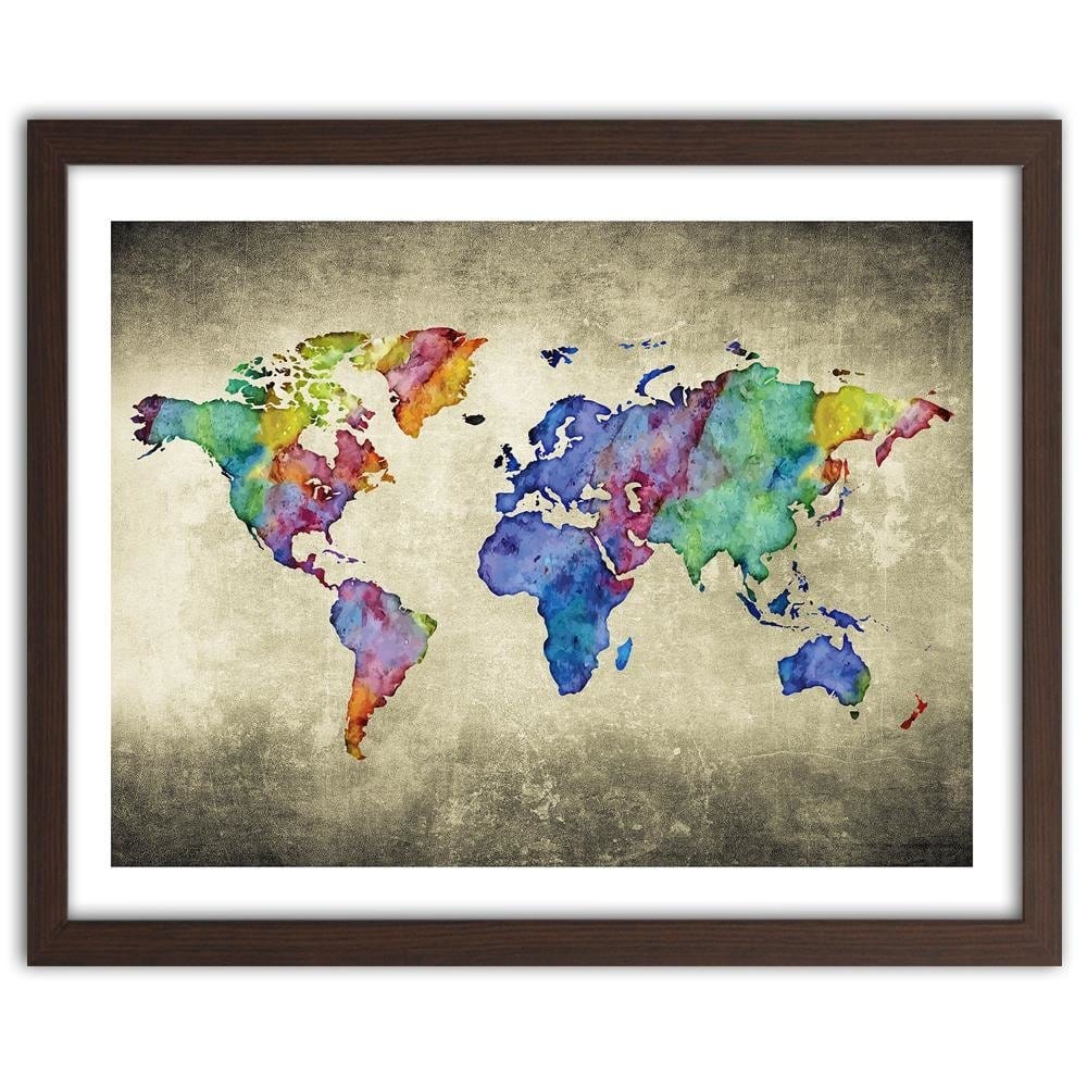 Glezna brūnā rāmī - Colorful Vintage World Map Home Trends DECO
