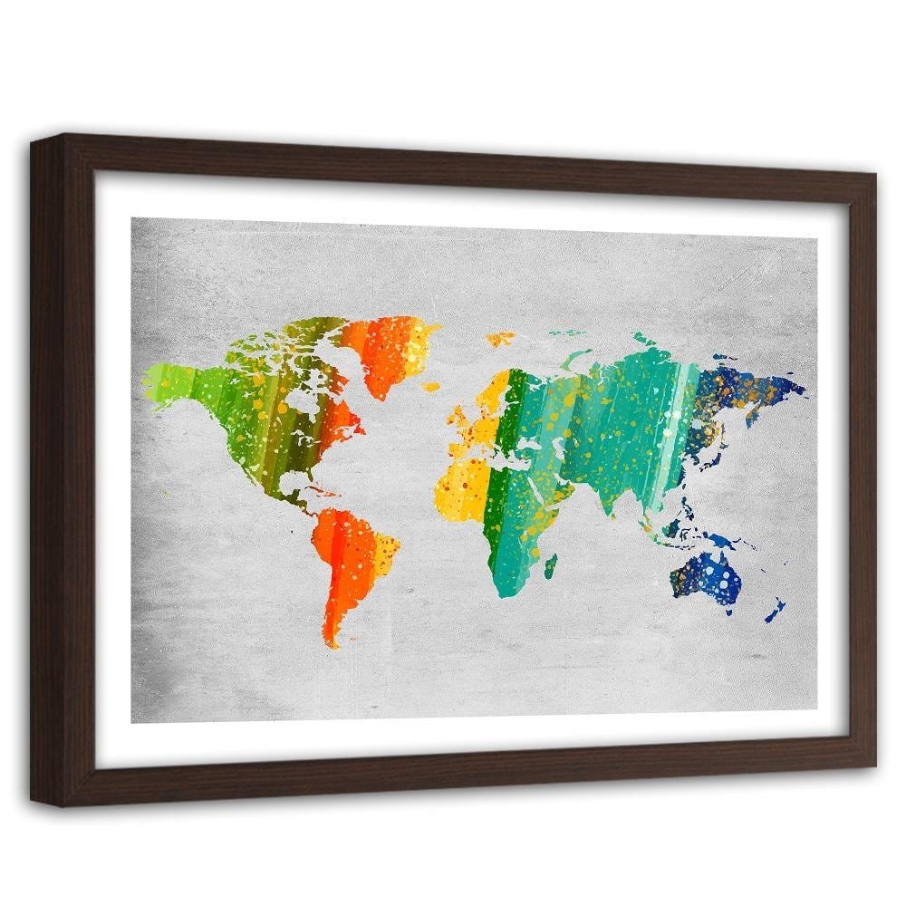 Glezna brūnā rāmī - Colorful World Map Home Trends DECO
