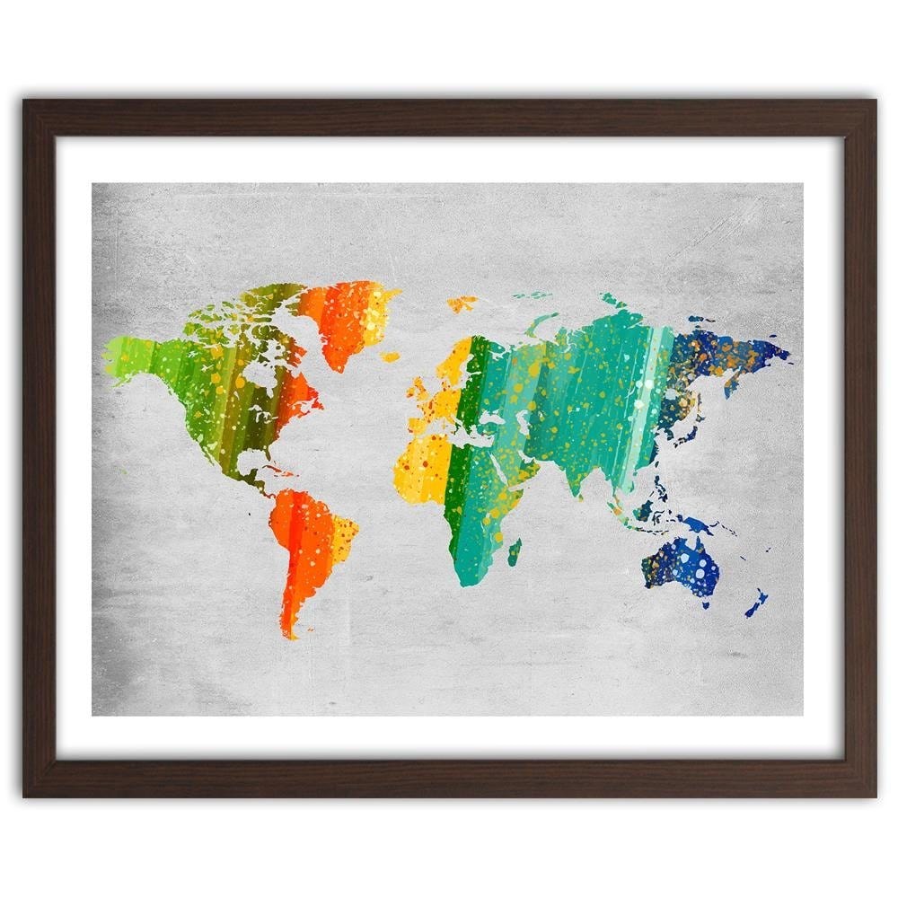 Glezna brūnā rāmī - Colorful World Map Home Trends DECO